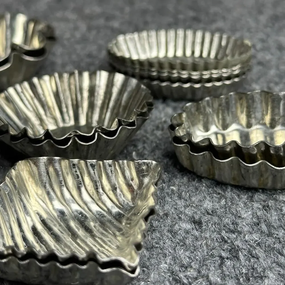 Vintage lot 16 French tin pastry molds variety tartlets petit fours candy baking